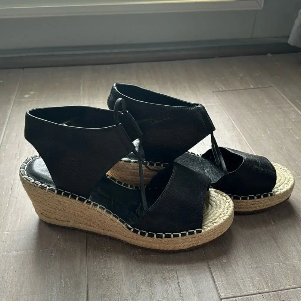 Eileen Fisher Agnes Suede Espadrille Wedge Sandal Shoes Women's Size 7.5